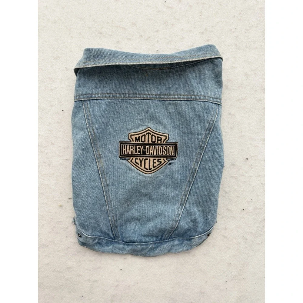 Harley Davidson Denim Dog Vest Jean Jacket Biker Motorcycle Logo Size Medium